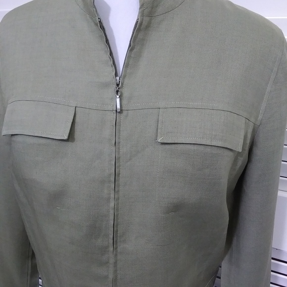 Tahari Green Linen Blend Zip Up Crop Jacket - Picture 2 of 8